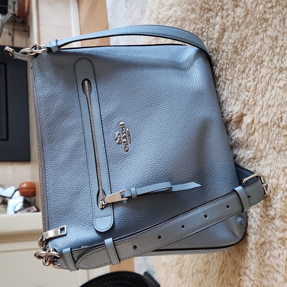 Coach Handbags - Gorgeous Coach Mae Sky Blue Leather Crossbody Messenger Bag 💙